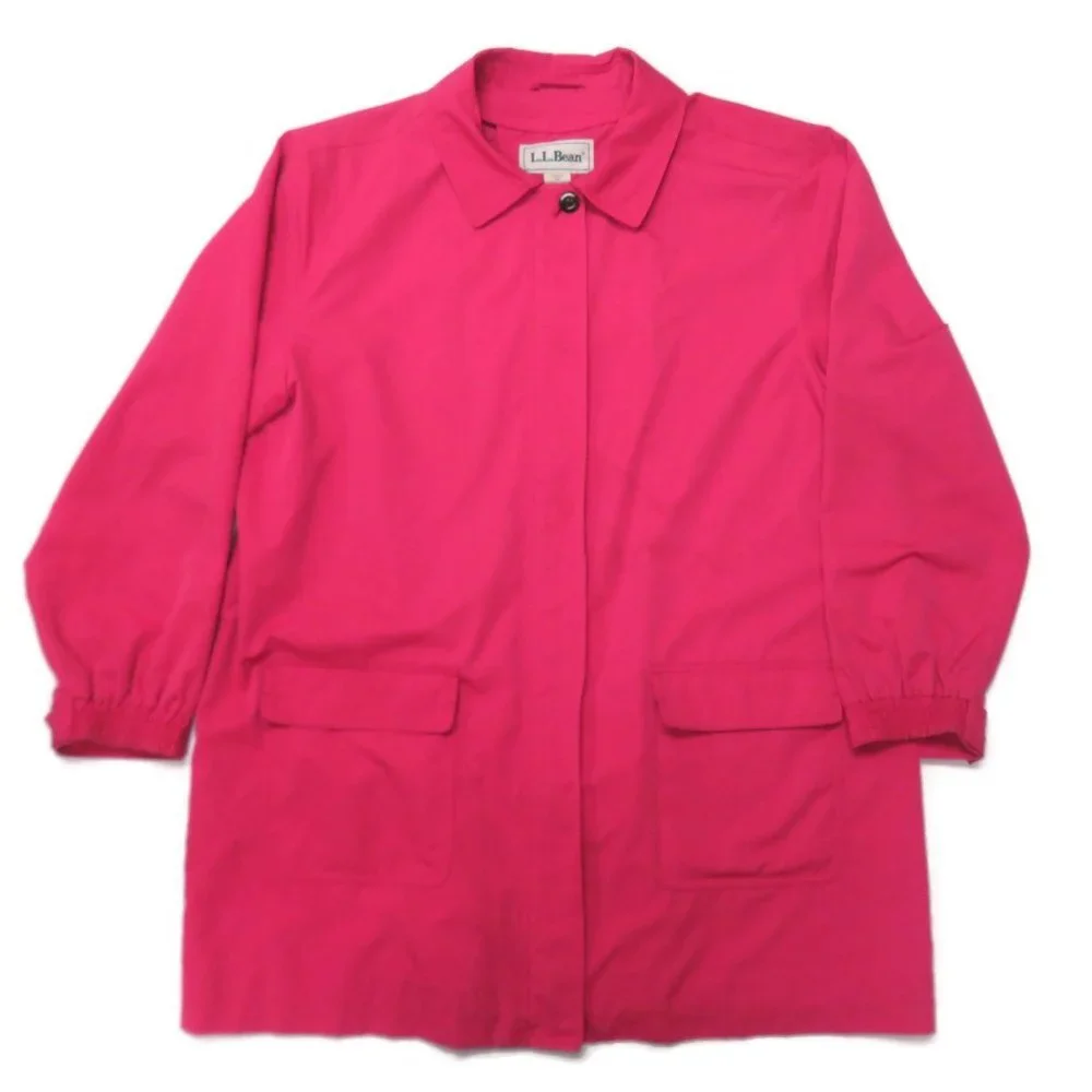 LL Bean 3 in 1 Jacket Womens XL Pink + Bucket Hat Long Trench Nylon Wool Rain‎